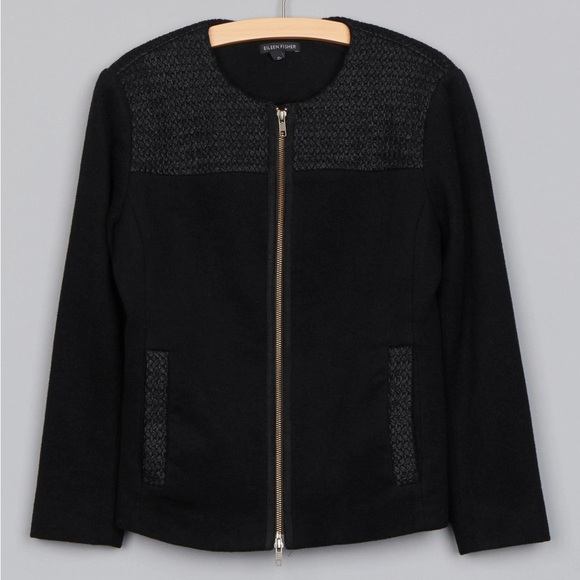 Eileen Fisher Raffia Wool Weave Jacket Black S - Picture 3 of 7